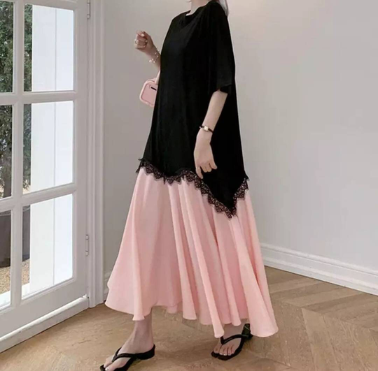 Flare Dress/ Loose Cotton Dress /Maxi Lounge Wear/Comfy Home Black Simple Wear /Beach Dress/Vacation Look/ Resort Look