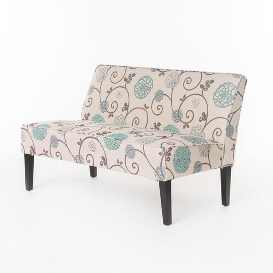 Best Selling Home Decor Deon Modern Light Beige and Blue Polyester/Blend Loveseat in Off-White | 299441