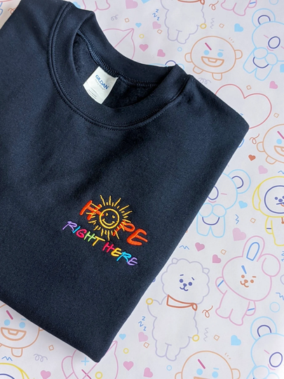 Embroidered Hope Right Here Unisex Sweatshirt | Hobi Hobicore Hobihearteu Shop Hobipalooza