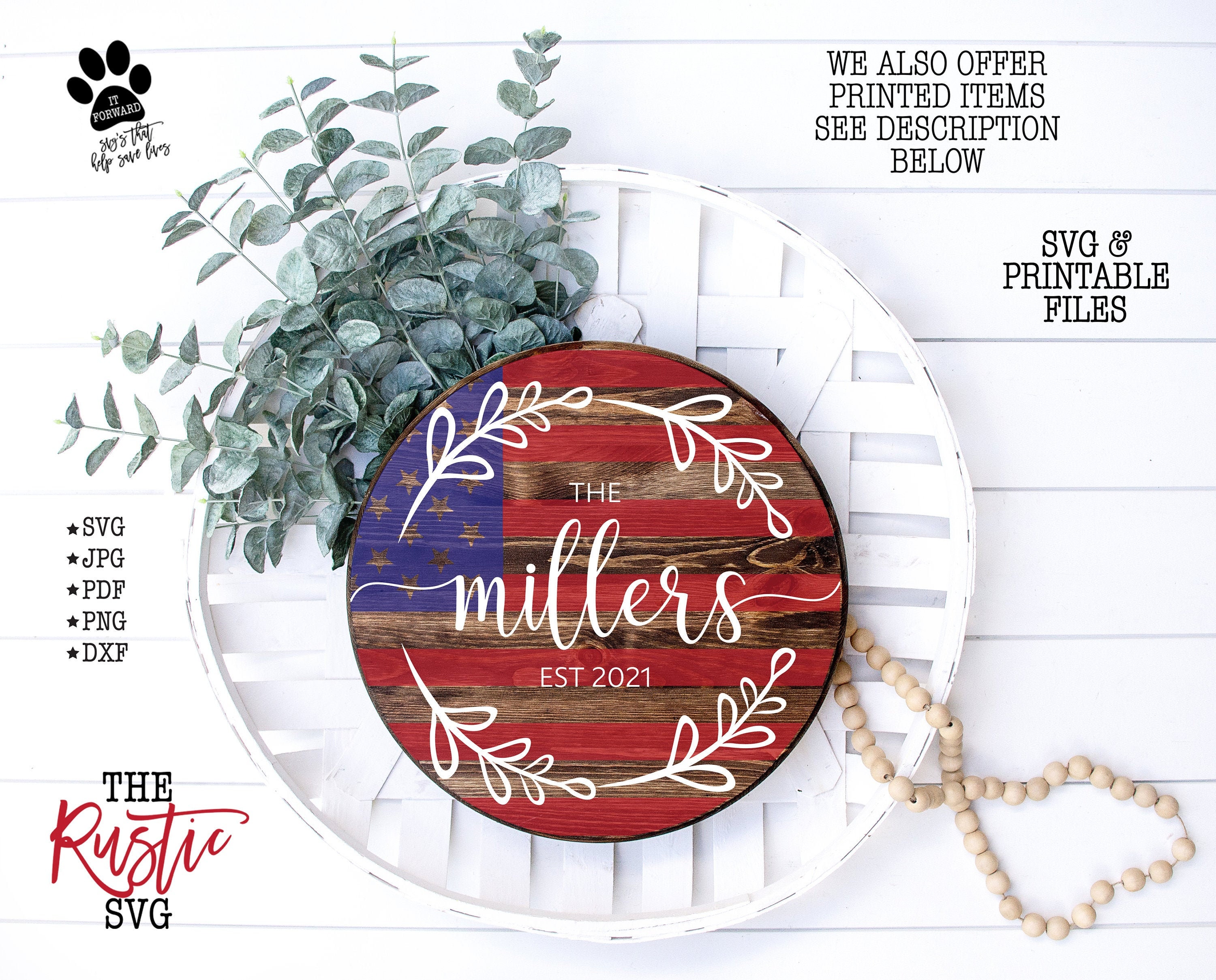 Last Name Sign, Wooden Circle Personalized Wood Flag Svg, 005