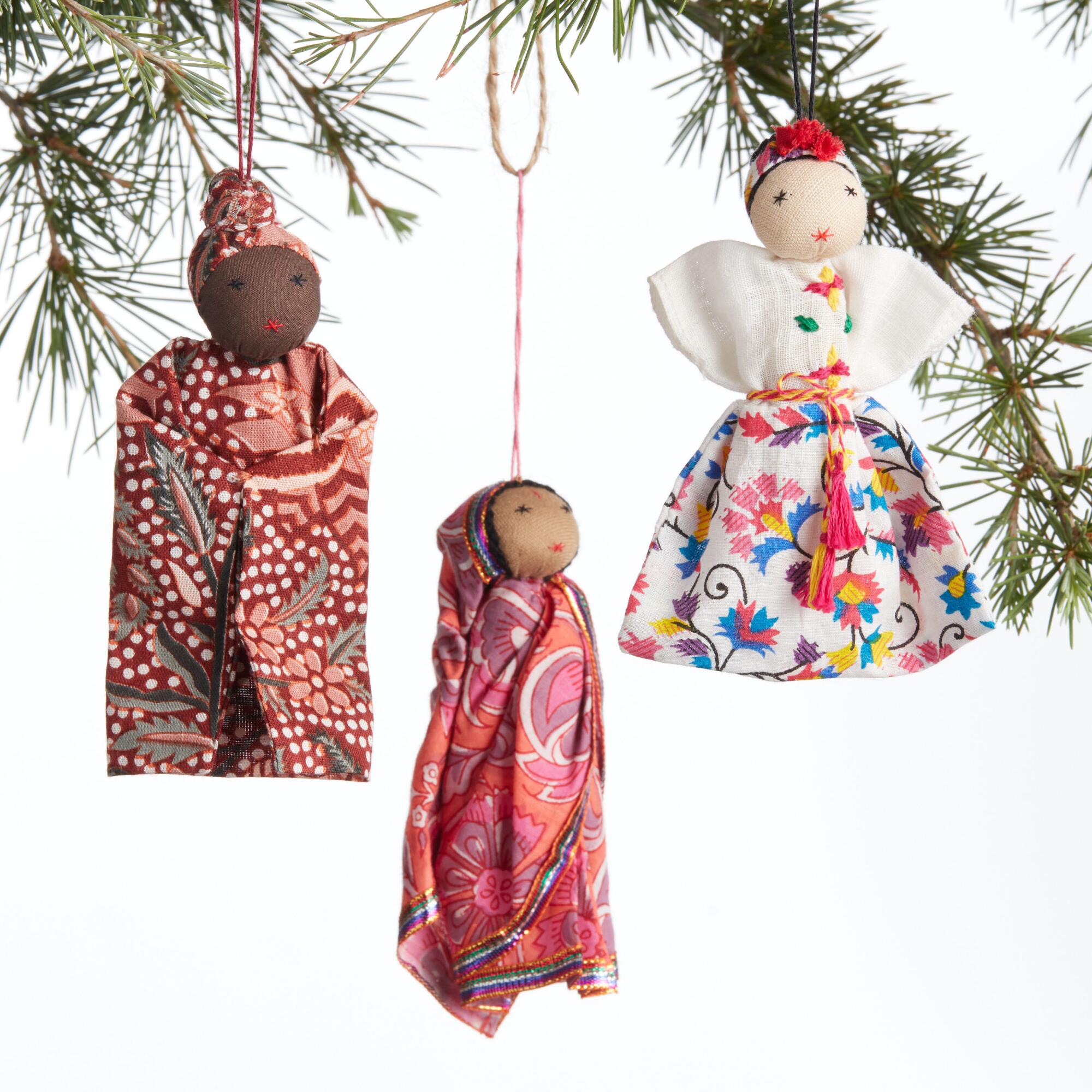 Recycled Fabric International Women Ornaments Set of 3: Multi by World Market