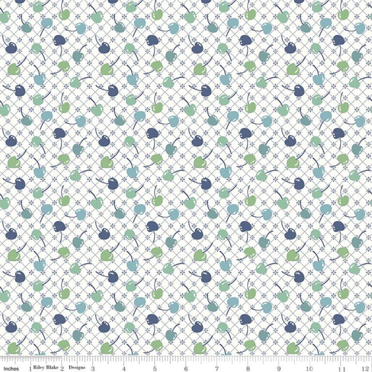 Cook Book Cherries Denim By Lori Holt Of Bee in My Bonnet For Riley Blake Designs C11758-Denim Sold Half Yard Increments