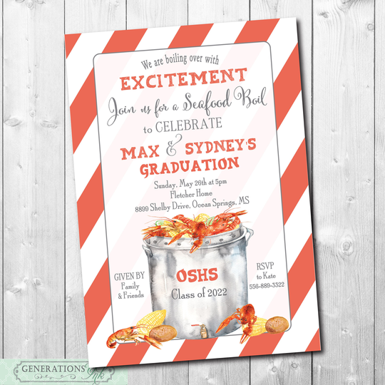 Graduation Party Invitation, Crawfish Boil Seafood Senior Party, Class Of 2022, Digital Or Printed