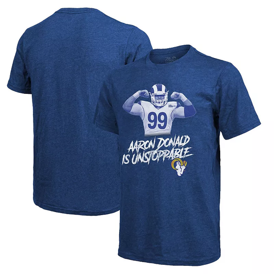 Men's Majestic Threads Aaron Donald Royal Los Angeles Rams Tri-Blend Player T-Shirt, Size: Medium, Blue