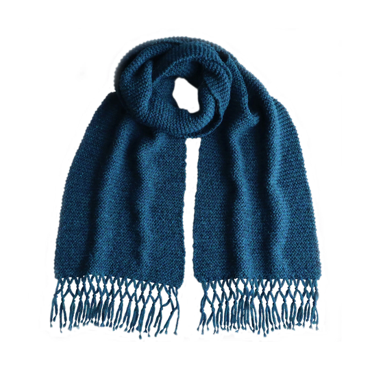 Women's Scarf Alpaca Blend, Hand Knitted With Knotted Fringes