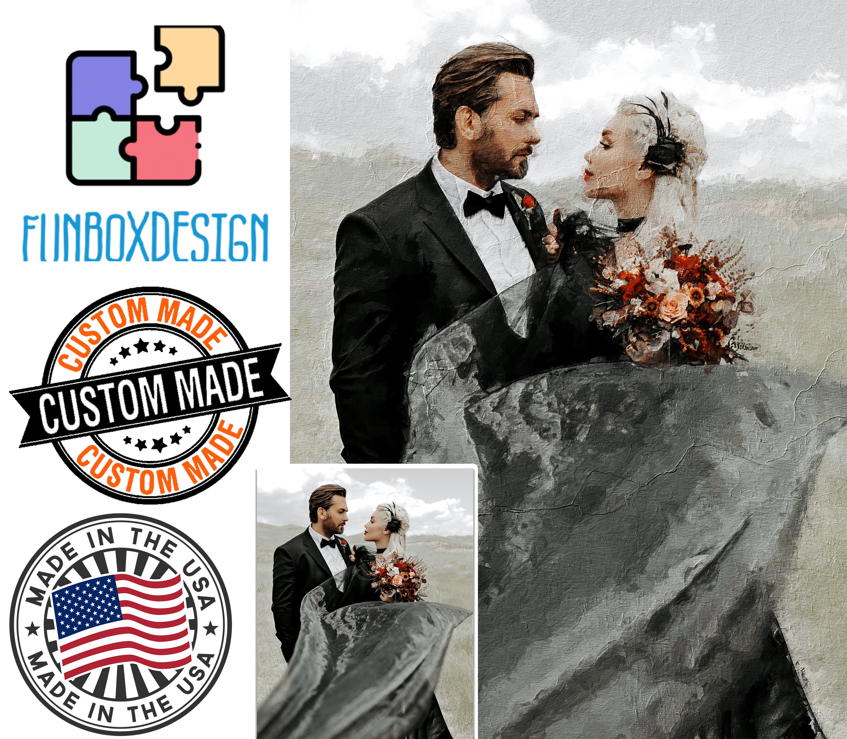 Custom Wedding Family Portrait Illustration, Personalized Oil Painting From Photo, Print Mothers Day Fathers Gift