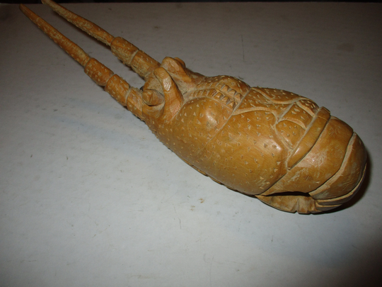 Carved Wood Lobster - Fun 10" Life Sized Warm Water Lobster Carved From Single Piece Of Wood Great Details in Folk Art Form