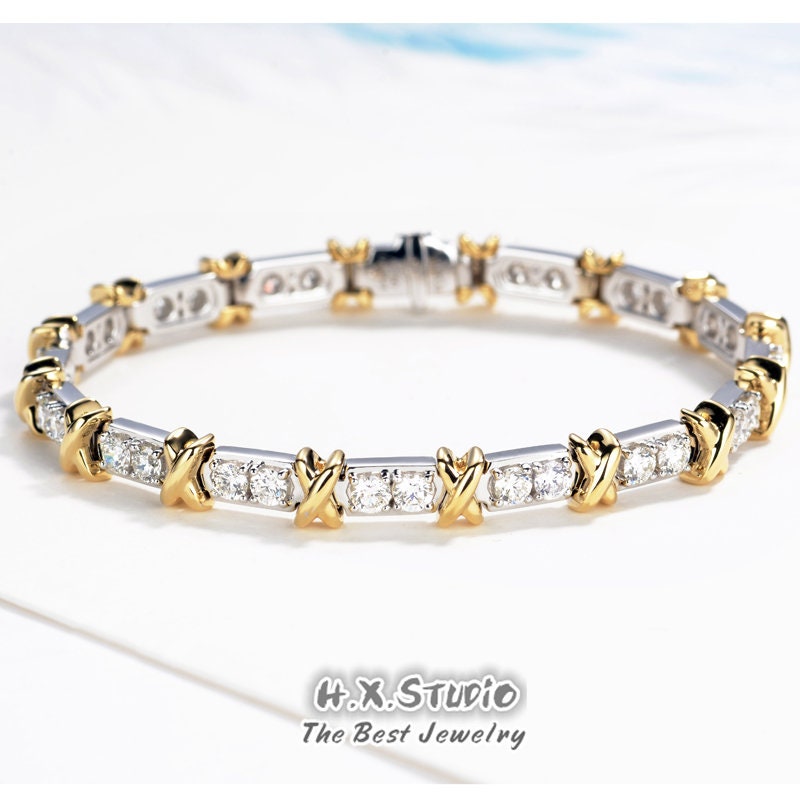 2.50Ctw Diamond Tennis Bracelet in Solid 18K Two Tone Gold/x Bracelet/Custom Fine Jewelry/Personalization Design/Gift For Women & Girls