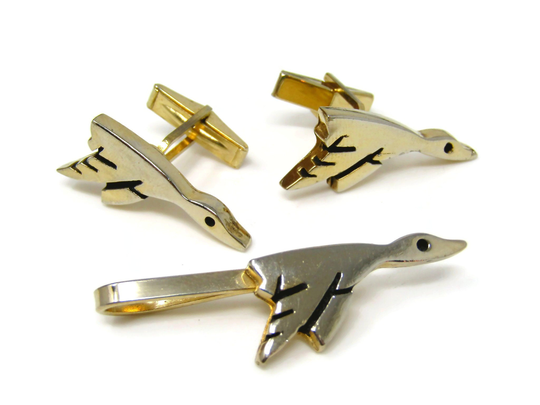 Flying Bird Cufflinks Tie Bar Jewelry Set Vintage Great Design Nice Quality Gold Tone