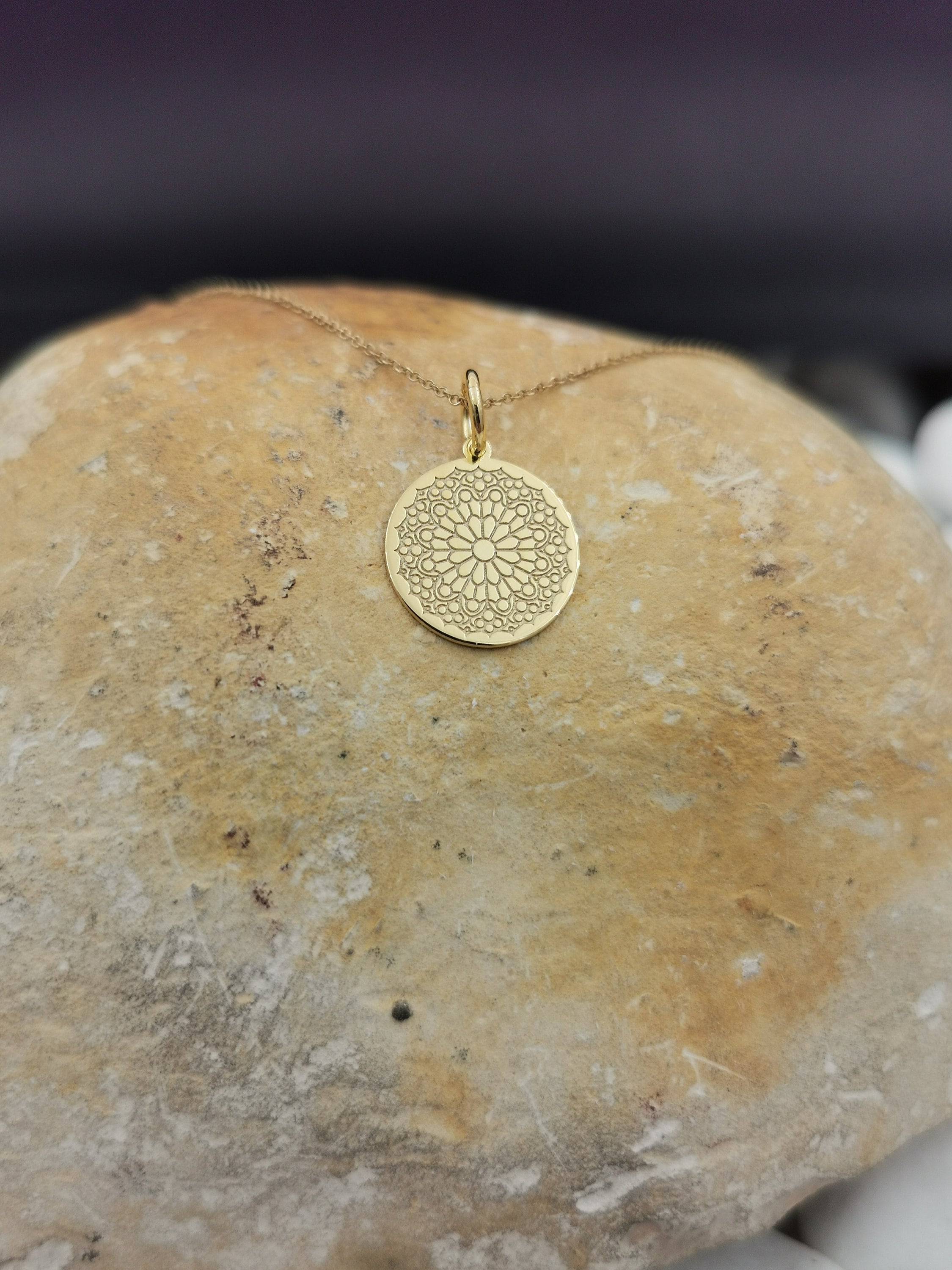 Dainty 14K Solid Gold Mandala Necklace, Personalized Pendant, Symbol