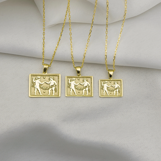 Real 14K Gold Gemini Zodiac Coins Necklace - Dainty Pendant Yellow Charm -Mothers Day Gift Birthday For Her