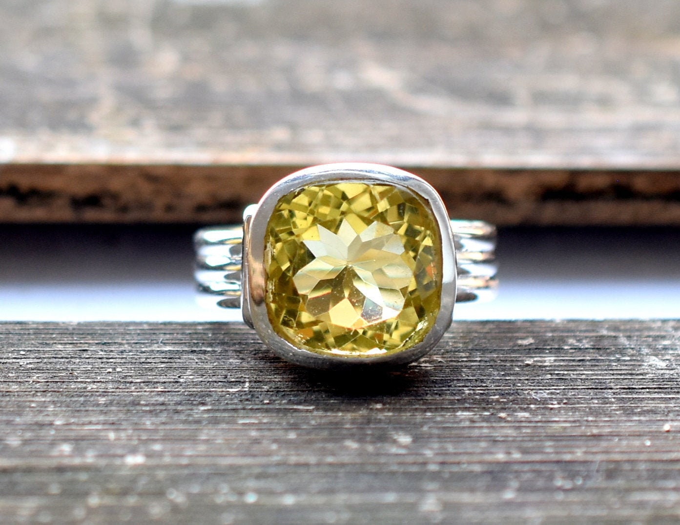 Lemon Quartz Ring, 5 Us Silver Handmade Dainty Birthstone, Cut Stone Woman Mothers Day Gift, Hp01 1-10