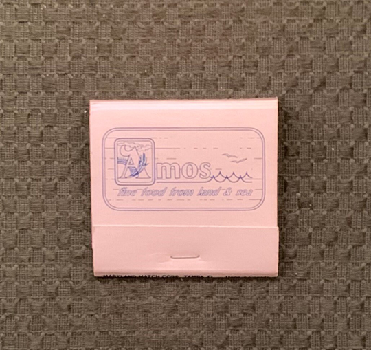 Vintage Matchbook, Amos Restaurant, Jacksonville, Florida, Seafood, with 30 Match Sticks, Free Ship in Usa