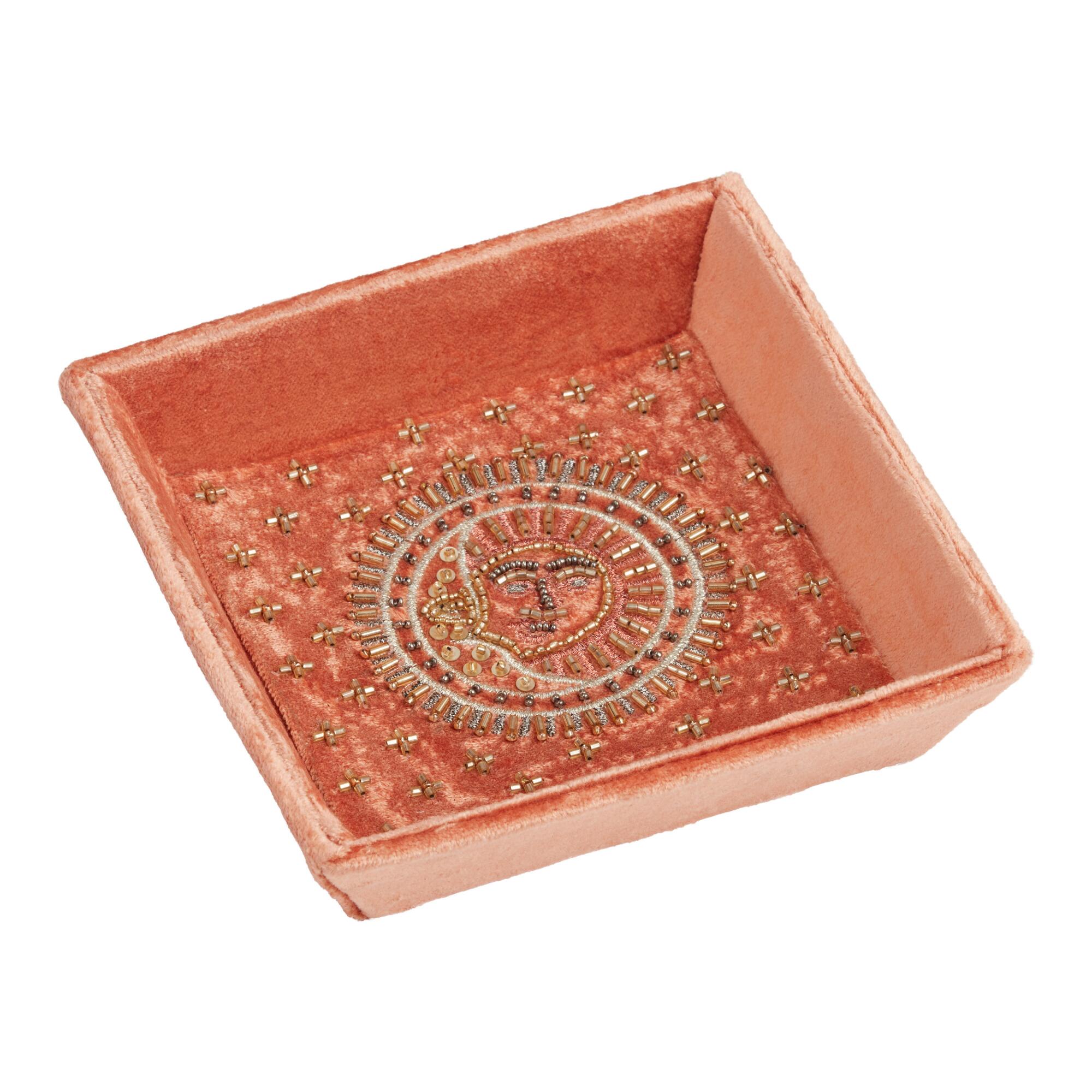 Blush Velvet Celestial Beaded Trinket Tray: Pink by World Market