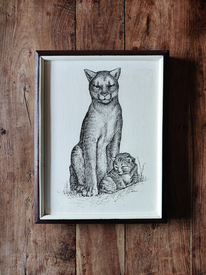 Mid Century Wildlife Painting By Pilares Original Art Paintings Mountain Lion Artist