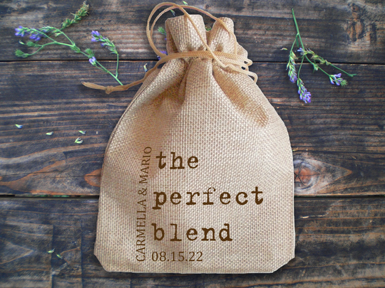 1 Perfect Blend Coffee Wedding Favor Bag Favors For Shower Party Drawstring Personalized Gift Custom Cotton 5x7