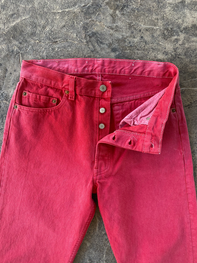 80S Levi's 501 Jeans Nicely Worn Red Vintage 32 X 31