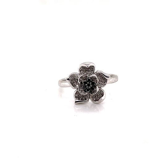 10Kt White Gold Diamond Pave Double Flower Ring
