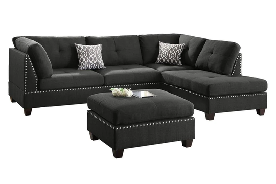 Poundex Viola Casual 3-Piece Polyester/Polyester Blend Black Living Room Set | F6974