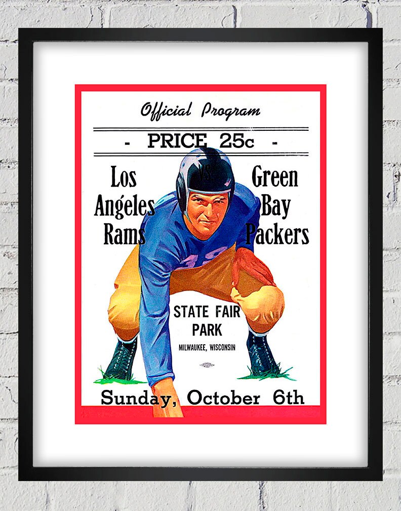 1946 Vintage Los Angeles Rams - Green Bay Packers Football Program Cover Digital Reproduction Print Or Matted Framed