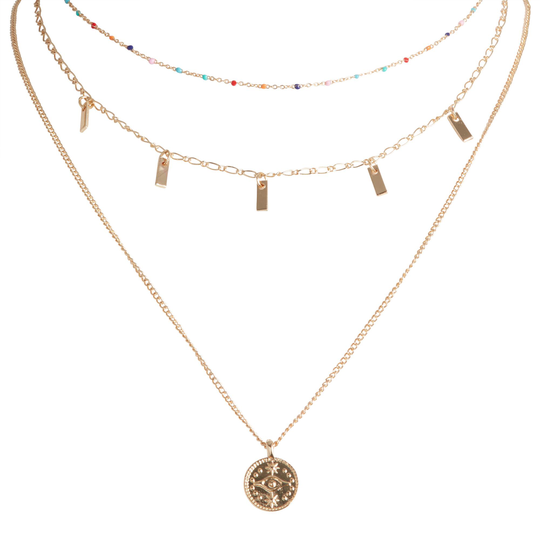 Gold And Rainbow Beaded Evil Eye Necklaces 3 Pack by World Market