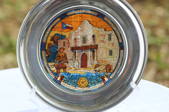 Texas Sesquicentennial Glass & Pewter 1986 Plate United States Historical Society, The Alamo, Stained
