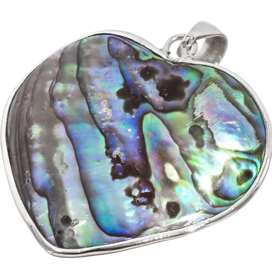 1 3/8" Heart Spectacular Paua Abalone Shell 925 Sterling Silver Pendant