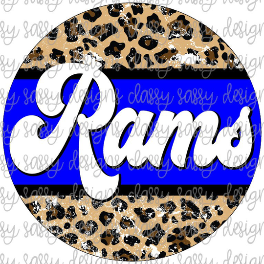 Rams Blue School Mascot Leopard Cheetah Animal Print Sublimation Transfer Ready To Press
