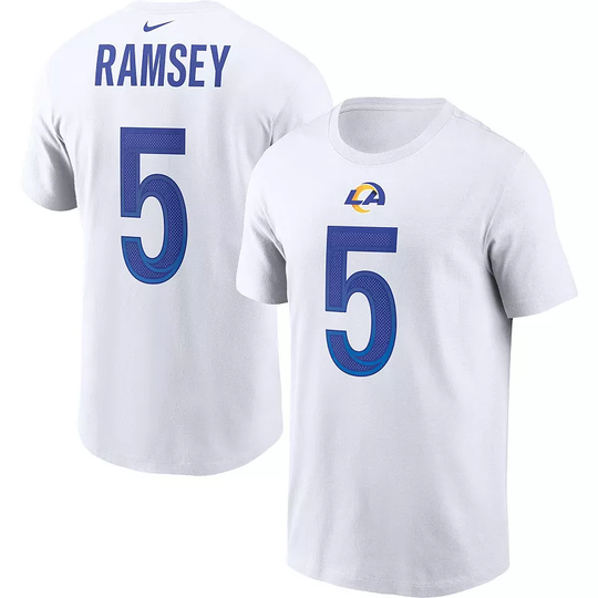 Men's Nike Jalen Ramsey White Los Angeles Rams Player Name & Number T-Shirt, Size: 2XL