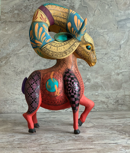 Alebrije From Oaxaca - Zapotec Ram Signed By Artist Mexican Art Copal Statue Borrego Cimarron Elegant Powerful Bighorn Sheep