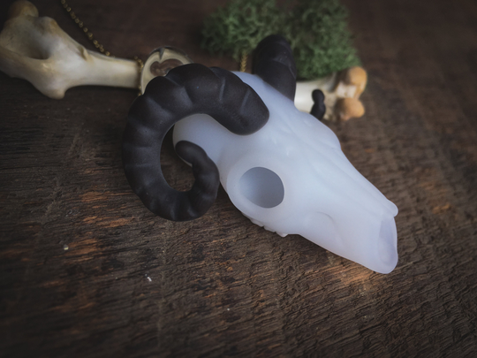 Ram Skull Pendant, Handmade Glass