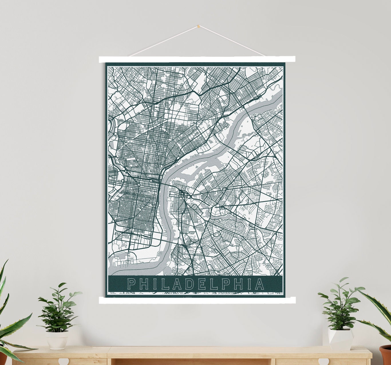 Philadelphia Pennsylvania Street Map | Hanging Canvas Of Printed Marketplace