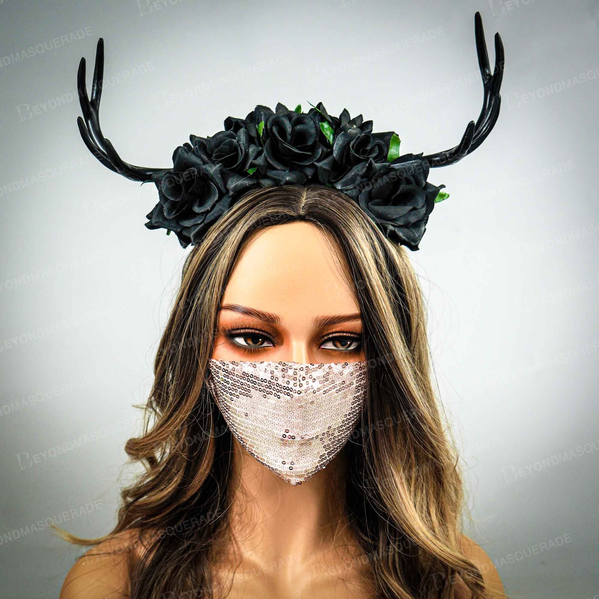 Halloween Face Mask, Fairy Forest Deer Head Band, Rose Gold Face Mask, Cosplay Ram Horns Headband, Horns, Antlers, Costume Mask