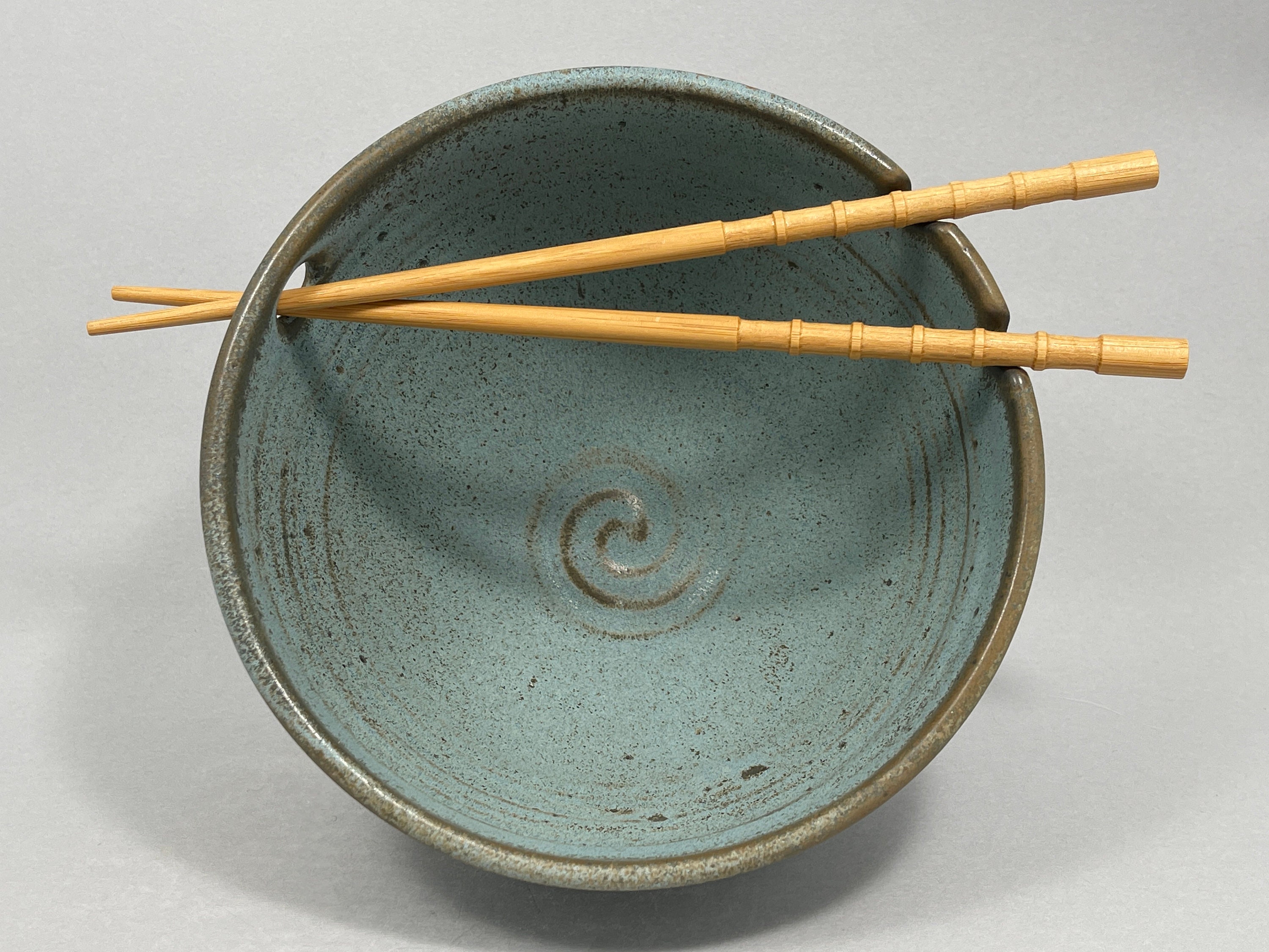 Pottery Noodle Bowl, Ramen Bowl in Speckled Aqua Matte Glaze