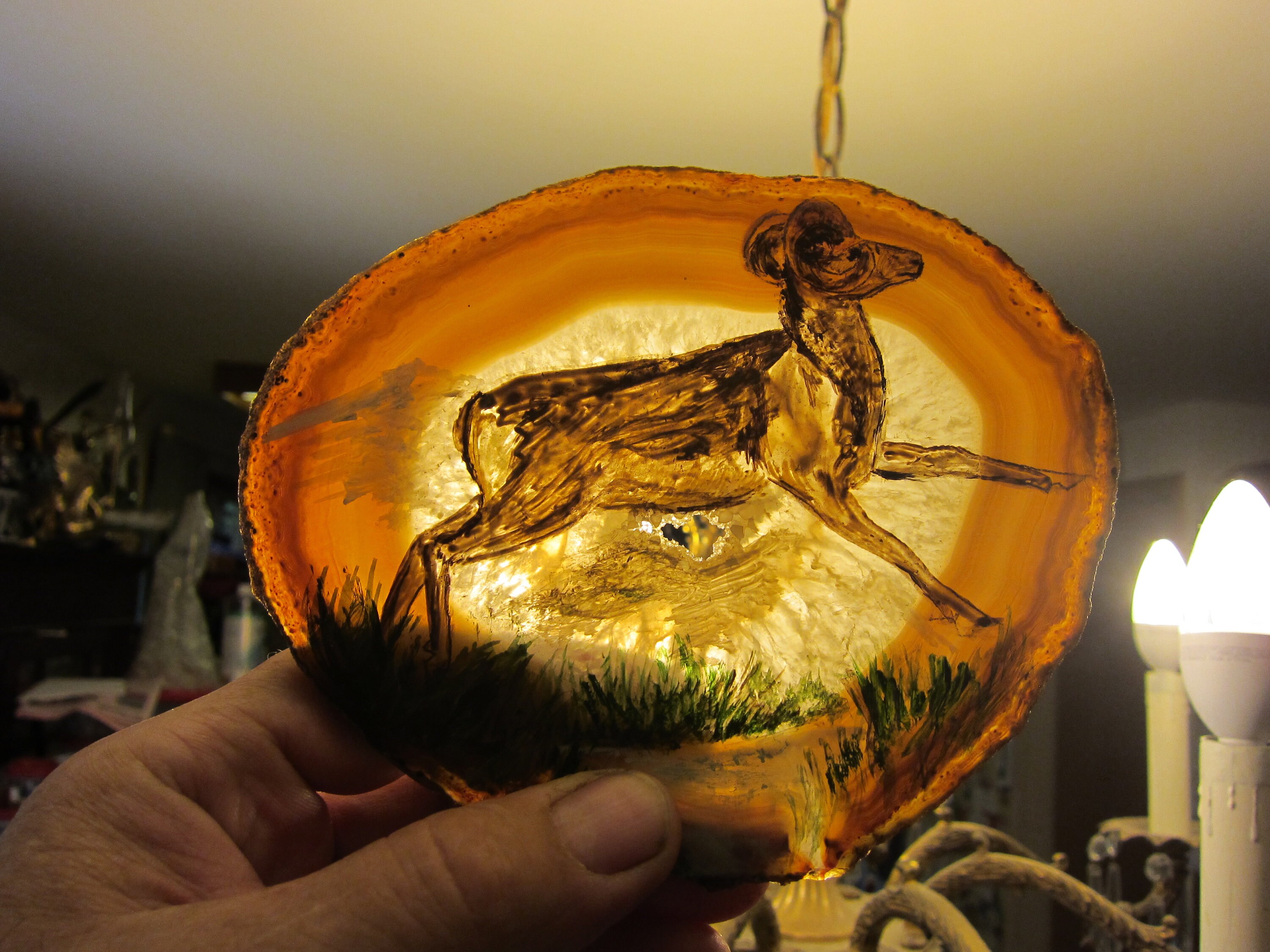 Hand Painted Ram On Agate Rock, Large Painting, Wildlife Art with Free Ship