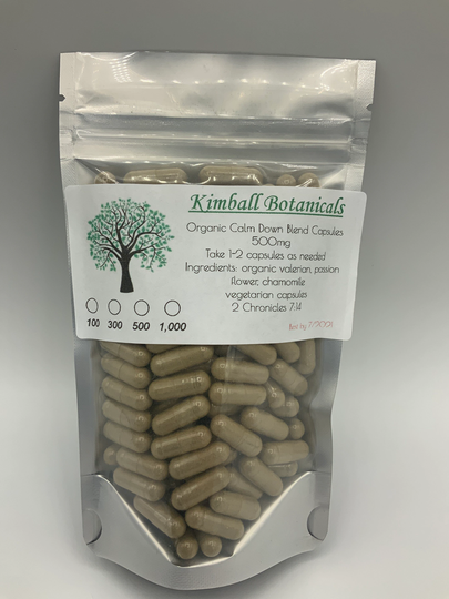 Organic Calm Down Blend 500Mg Vegetarian Capsules Made Fresh To Order With Zero Fillers