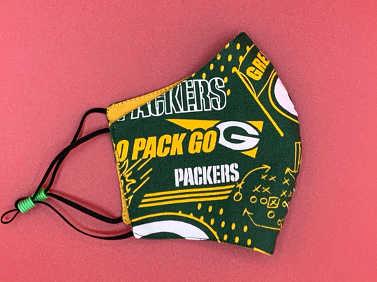 Green Bay Packers Face Mask, Facemask, Adjustable Facemask, Nfl Sports, Cotton, Washable, Reusable, Made in Usa