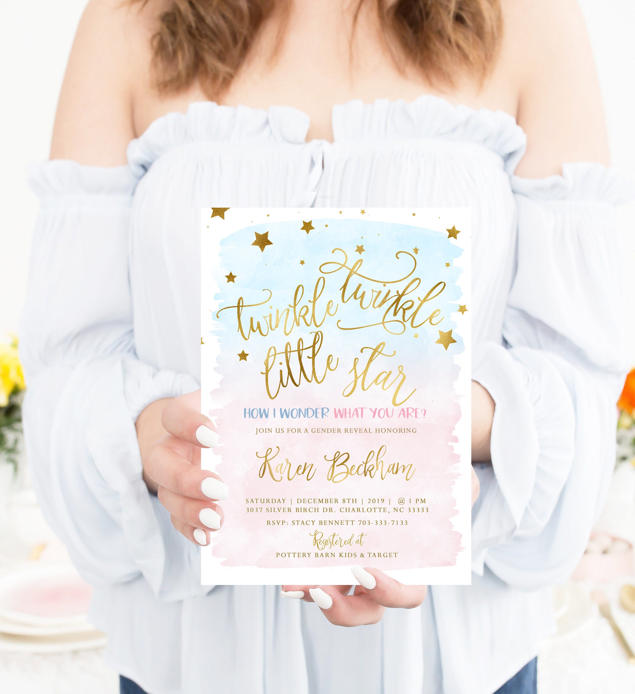 Twinkle Gender Reveal Invitation, Gender Twinkle Baby Party Invitation