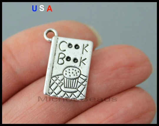 5 Cookbook Charm Pendant - 19mm Kitchen Chef Cooking Recipe Book Message Metal Instant Shipping USA Wholesale 6053