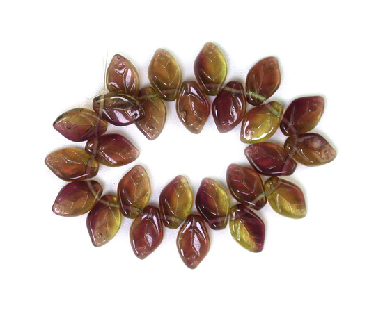 Purple Yellow Blend Transparent 7 X 12mm Leaves. Set Of 25