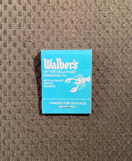 Vintage Matchbook, Walbers, On The Delaware, Seafood, Restaurant, Essington, Pa, with 20 Match Sticks, Free Ship in Usa