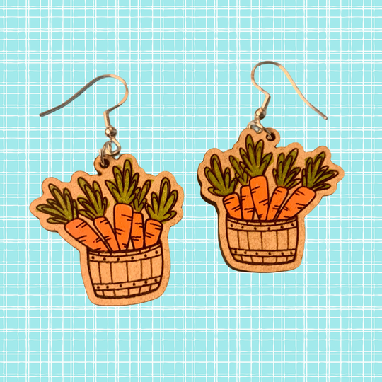 Basket Of Carrots/Wood Earrings Carrot Spring Easter Handmade Cute Drop