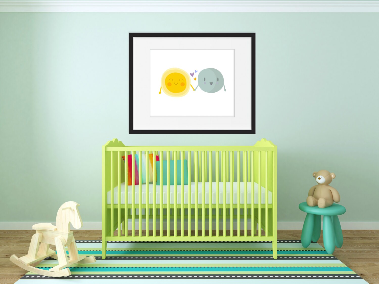 Nursery Room Decor - Happy Weather Print Home Kids Bedroom Art Sun & Moon