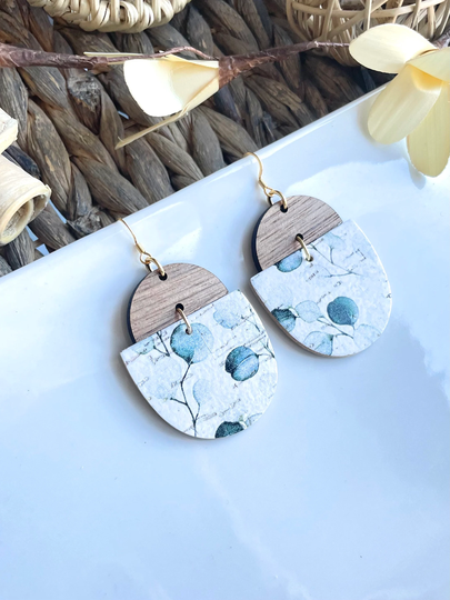 Watercolor Floral Cork & Wood Earrings