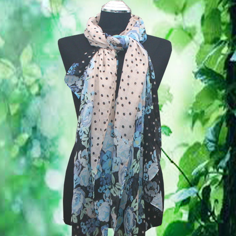 Women Floral & Polka Dot Cotton Blend Scarf Muffler Free Size