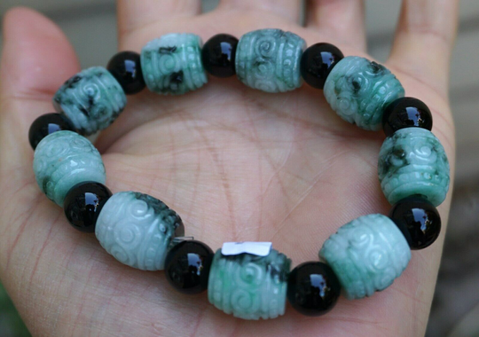16x14mm Certified Untreated 100% Natural Grade A Type Burma Jadeite Jade | Fei Cui 翡翠 )Hand-Carved Flower Beads Bracelets Bangle 7574