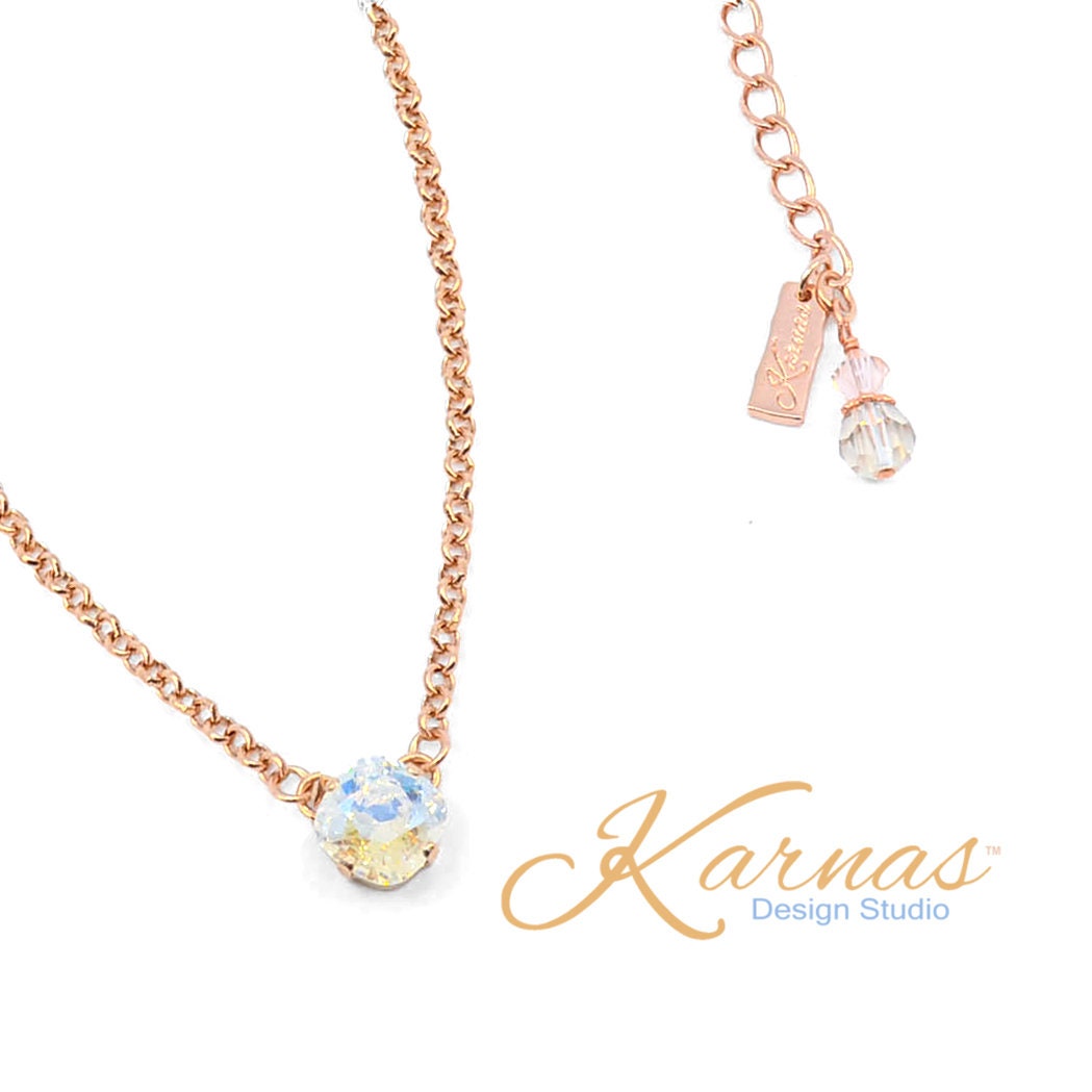 Crystal Moonlight 12mm Solitaire Necklace Genuine Crystal Choose Your Finish Karnas Design Studio Free Shipping