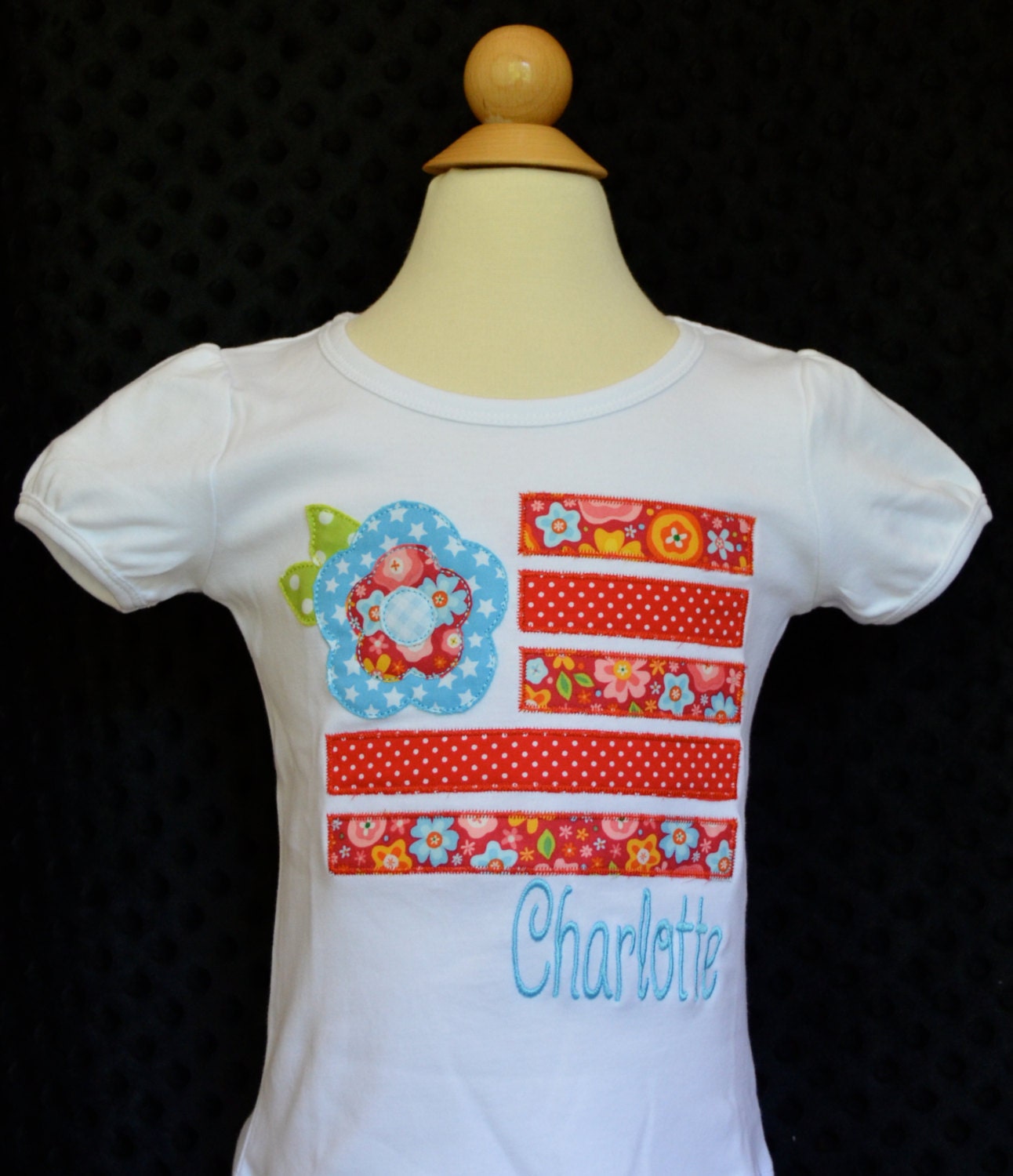 Personalized 4Th Of July Flower Flag Applique Shirt Or Bodysuit Girl Boy