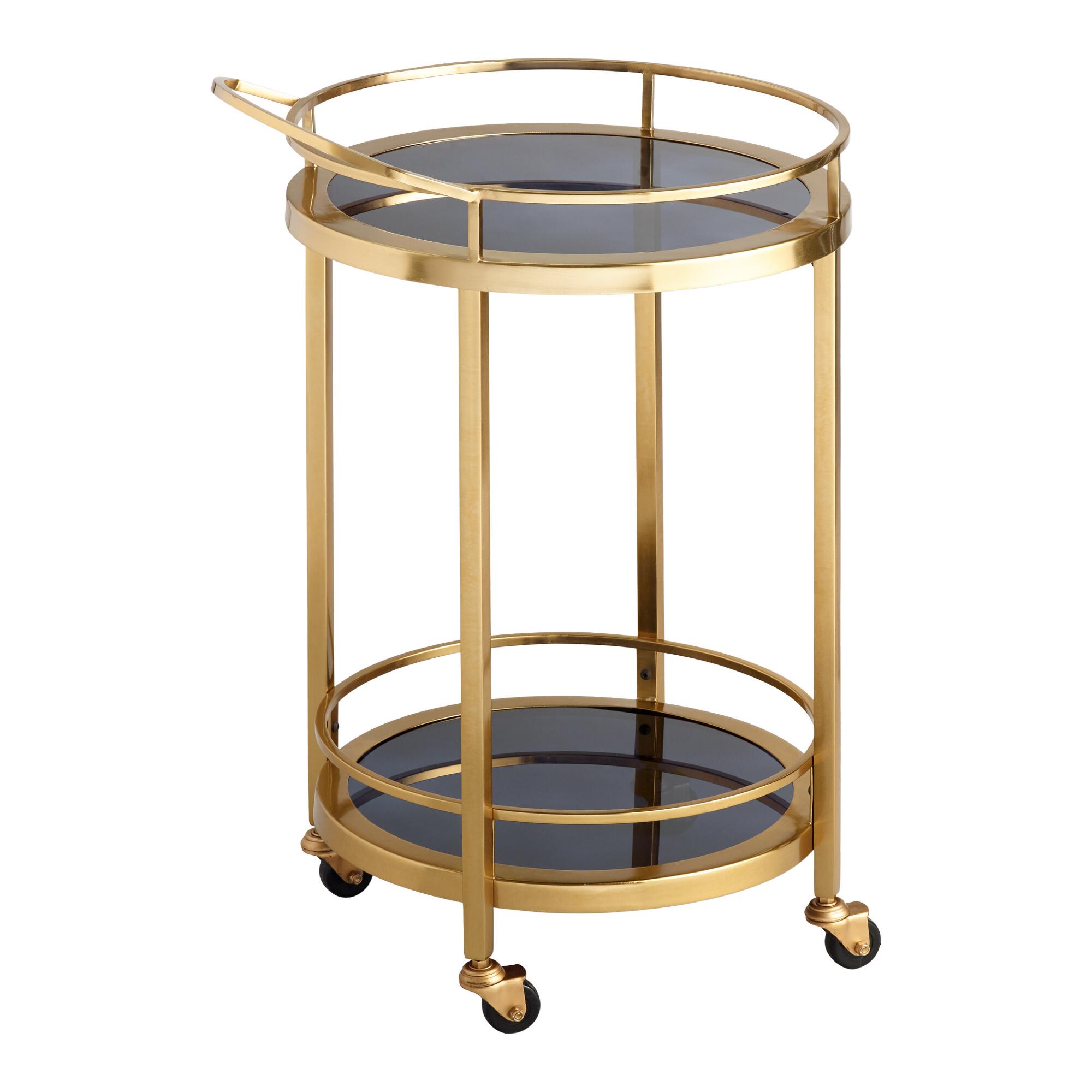 Round Smoke Black Glass And Gold 2 Tier Bar Cart by World Market
