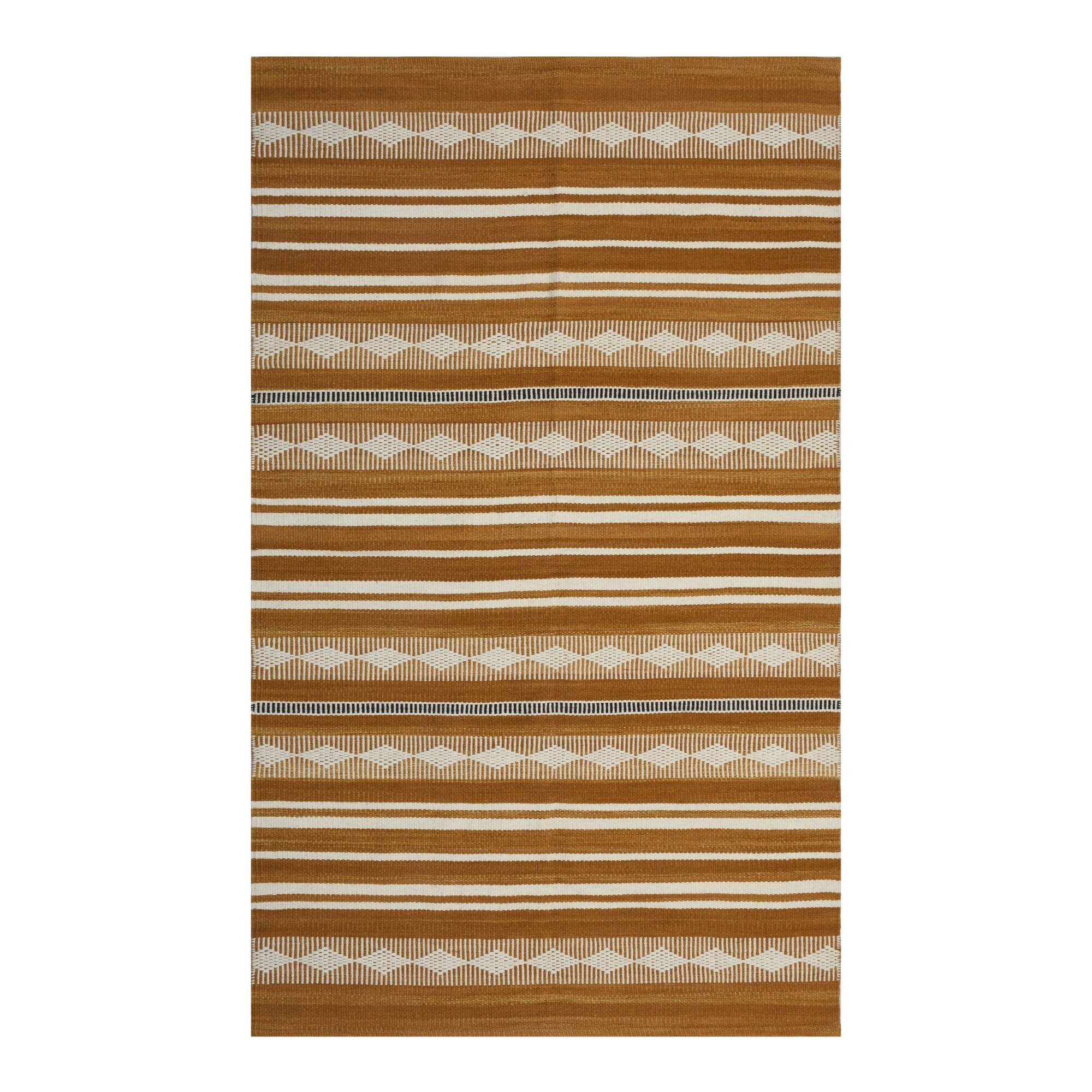 Amber Geometric Stripe Wool Kilim Easton Area Rug: Yellow - 5' x 8' by World Market